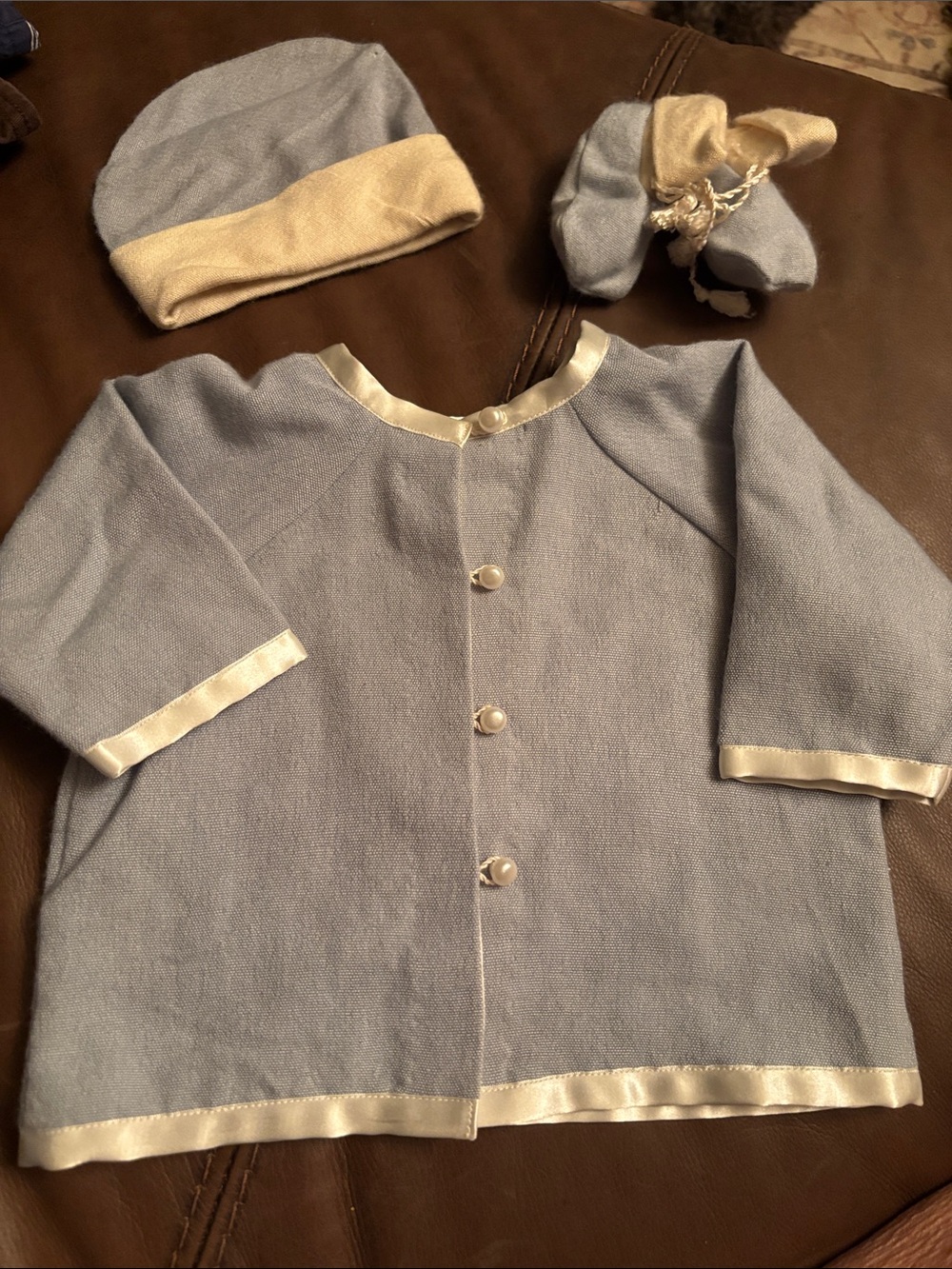 Pashmina Baby by Two Porters Light Blue Baby Jacket Matching Hat/ booties